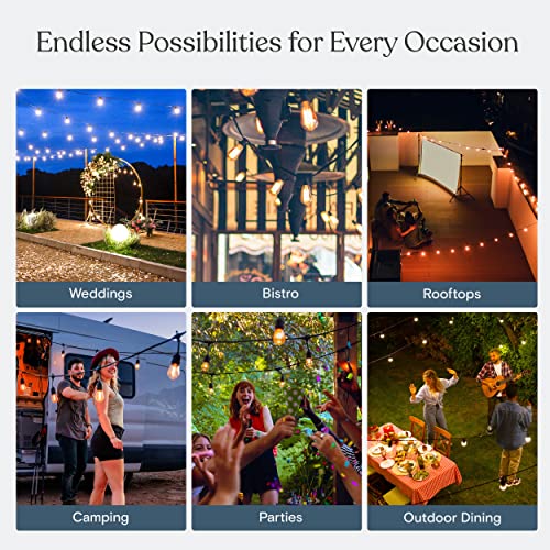 Brightech Ambience Pro Outdoor String Lights - Commercial Grade Waterproof Patio Lights with 48 Ft Dimmable Incandescent Edison Bulbs - Porch String Lights for Patio, Backyard, Outdoors - 11W