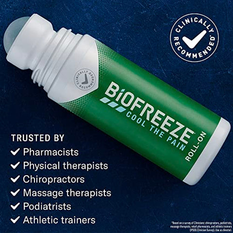 Biofreeze Roll-On Pain-Relieving Gel 3 FL OZ, Colorless Topical Pain Reliever For Muscles And Joints From Arthritis, Backache, Strains, Bruises, & Sprains (Package May Vary)