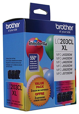 Brother Genuine High Yield Color Ink Cartridge, LC2033PKS, Replacement Color Ink Three Pack, Includes 1 Cartridge Each of Cyan, Magenta & Yellow, Page Yield Up To 550 Pages, Amazon Dash Replenishment Cartridge, LC203