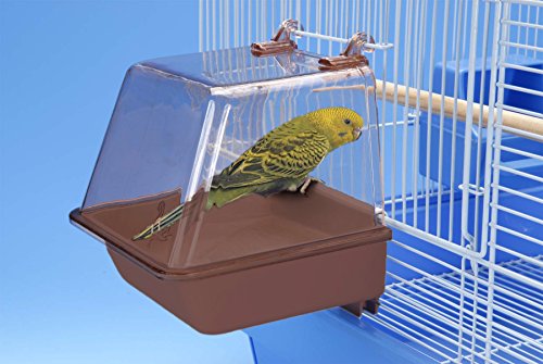 Penn-Plax Clip-On Bird Bath – Attaches to Most Birdcages – Perfect for Parakeets, Lovebirds, Parrotlets, Finches, Canaries, and Other Small Birds – Brown