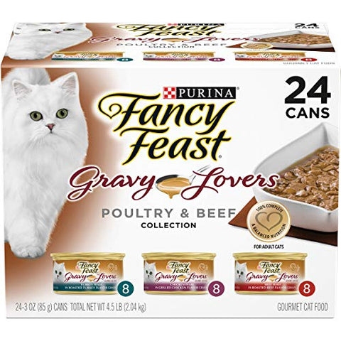 Purina Fancy Feast Gravy Wet Cat Food Variety Pack, Gravy Lovers Poultry & Beef Feast Collection - 3 Ounce (Pack of 24)