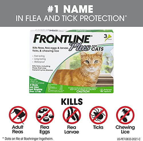 FRONTLINE Plus For Cats and Kittens Flea and Tick Treatment, 3 Doses