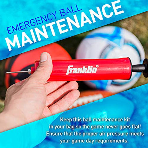 Franklin Sports Ball Pump Kit -7.4" Sports Ball Pump with Needle - Perfect for Basketballs, Soccer Balls and More - Complete Hand Pump Kit with Needles, Flexible Hose, Air Pressure Gauge and Carry Bag