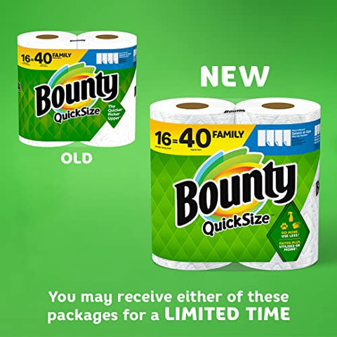 Bounty Quick Size Paper Towels, White, 8 Family Rolls = 20 Regular Rolls (Packaging May Vary)