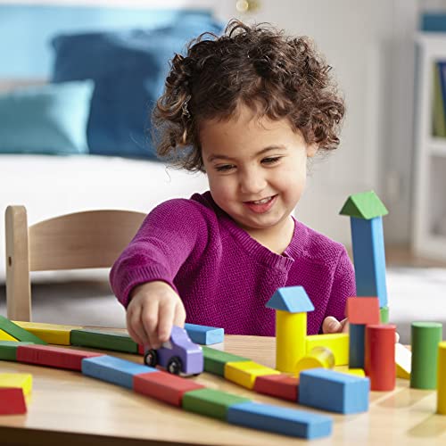 Melissa & Doug Wooden Building Set - 100 Blocks in 4 Colors and 9 Shapes