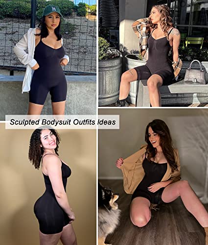 SHAPERX Shapewear for Women Tummy Control Bodysuit Mid Thigh Butt Lifter Body Shaper Shorts,SZ5218-2-Black-XXS/XS