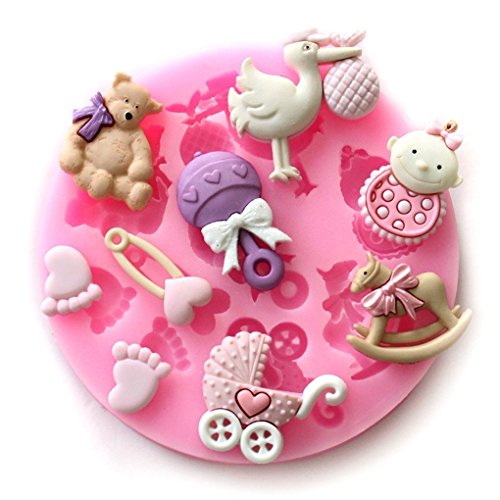 Longzang Mini Silicone Sugar, Fondant and Cake Mold, Baby Shower Theme, Pink