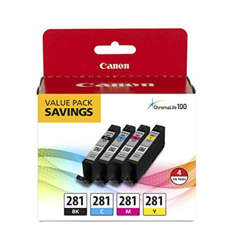 Canon CLI-281 Black, Cyan, Magenta and Yellow 4 Ink-Pack, Compatible to IB4120, MB5420, MB5120, IB4020, MB5020, MB5320