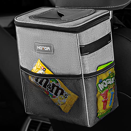 HOTOR Car Trash Can - Multifunctional Car Accessory for Interior Car Stuff Storage with Compact Design, Waterproof Car Organizer and Storage with Adjustable Straps, Magnetic Snaps (Light Gray)