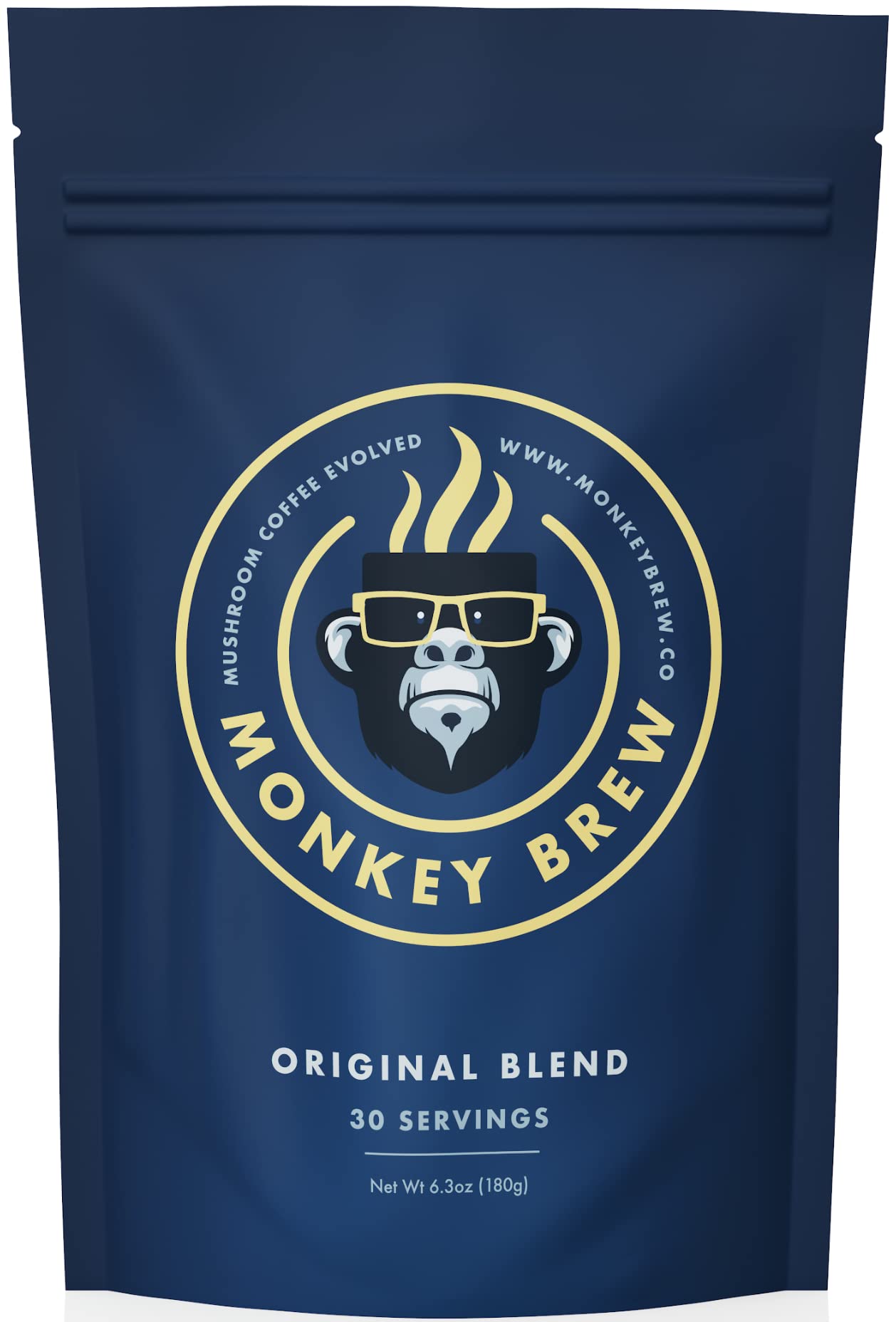 Monkey Brew - Four Mushroom Coffee Alternative Drink - Lion's Mane, Cordyceps, Turkey Tail, Ashwagandha, Turmeric, Cacao & Chicory Powder - Promotes Calmness, Energy, Focus & Gut Health - 30 Servings