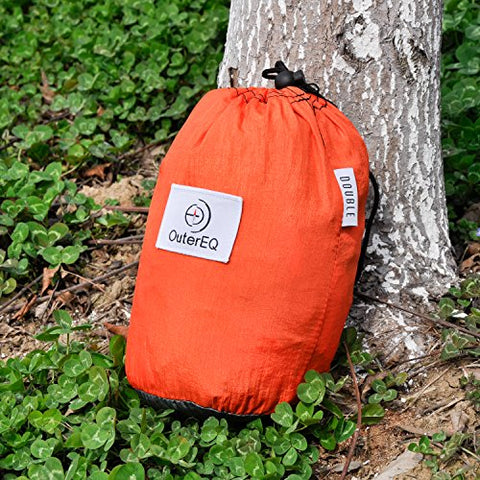 OuterEQ Portable Lightweight Nylon Fabric 400lb Double Hammock Travel Camping Hammock (Grey/Orange, Approx 295 x 198cm)