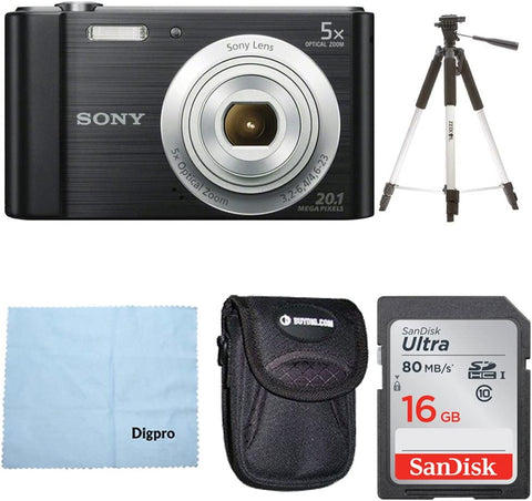 Sony DSC-W800/B Point and Shoot Digital Still Camera Black Bundle with 16GB SDHC Memory Card, Point and Shoot Field Bag Camera Case, Flexible Mini Table-top Tripod and Cleaning Coth