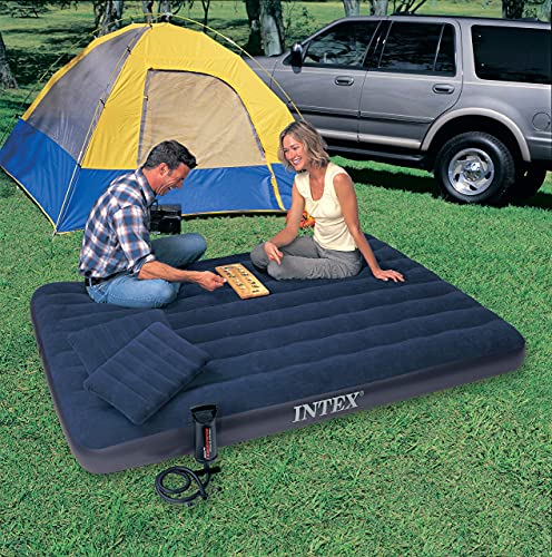 Intex Classic Downy Airbed Set with 2 Pillows and Double Quick Hand Pump, Queen