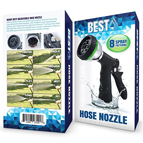 BEST Garden Hose Nozzle (HIGH Pressure Technology) - 8 Way Spray Pattern - Jet, Mist, Shower, Flat, Full, Center, Cone, and Angel Water Sprayer Settings - Rear Trigger Design - Steel Chrome Design