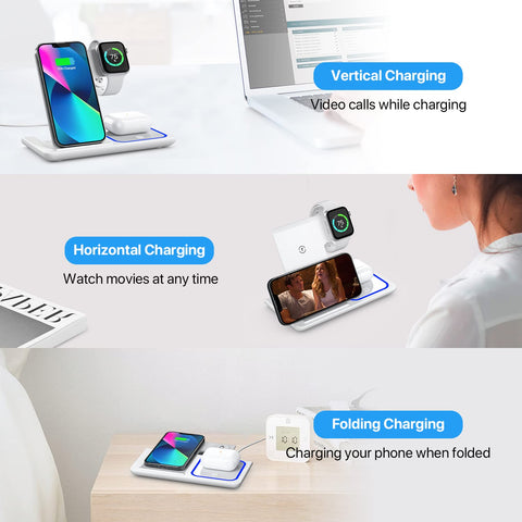 Wireless Charging Station, 3 in 1 Wireless Charger Stand, Fast Wireless Charging Dock for iPhone 14/13/12/11/Pro/X/Max/XS/XR/8/Plus, for Apple Watch7/6/5/4/3/2/SE, for Airpods 3/2/Pro(White)