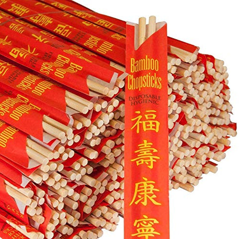 RG RG100 Paper Premium Disposable Bamboo Chopsticks Sleeved and Seperated (100) Red