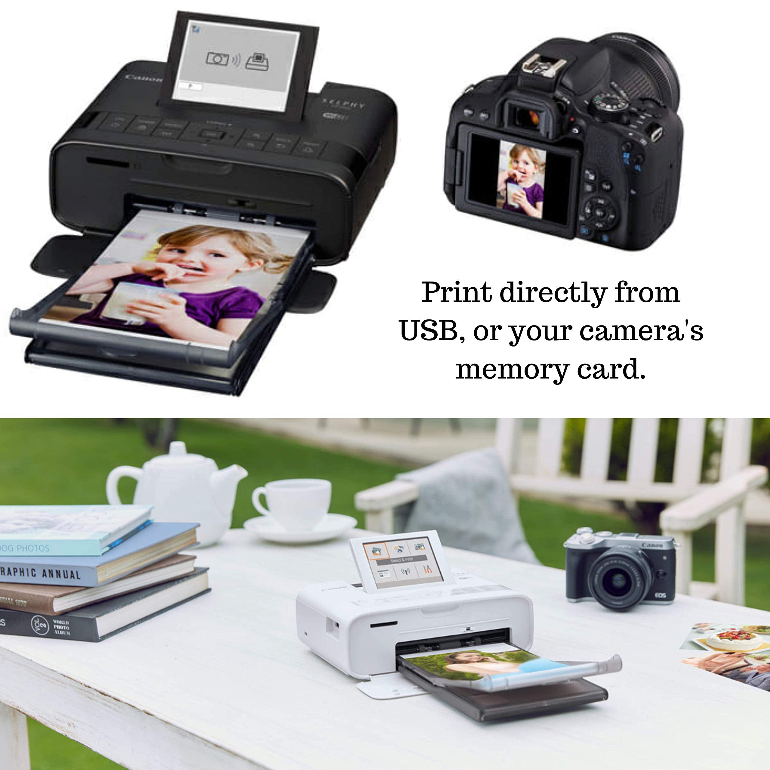 Canon SELPHY CP1300 Wireless Compact Photo Printer (Black) RP-108 Color Ink Paper Set (108 Sheets of 4 x 6 Paper) + NeeGo Printer Cable + NeeGo Print Protector (100 Pack)