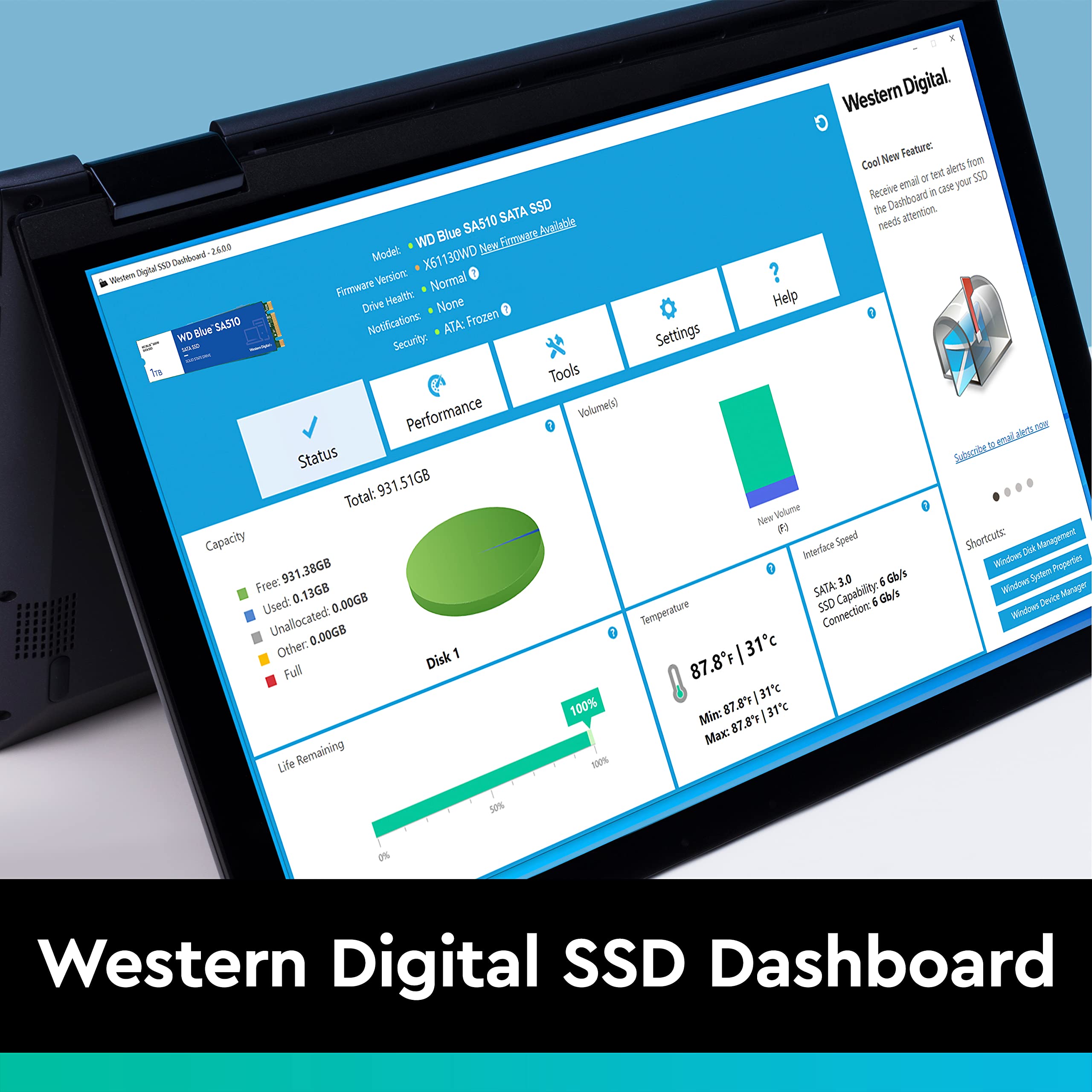 Western Digital 1TB WD Blue SA510 SATA Internal Solid State Drive SSD - SATA III 6 Gb/s, 2.5"/7mm, Up to 560 MB/s - WDS100T3B0A
