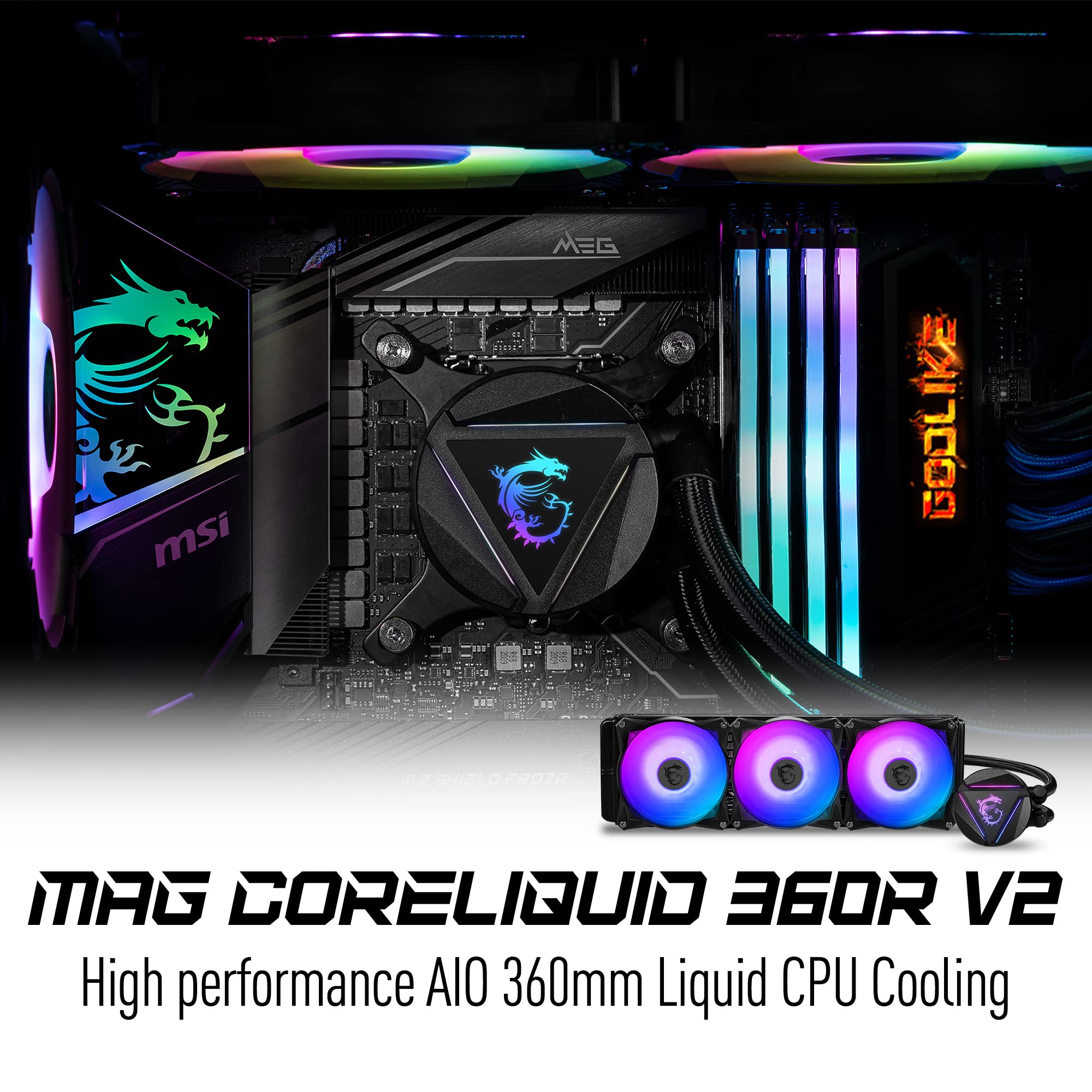 MSI MAG CoreLiquid 360R V2 - AIO ARGB CPU Liquid Cooler - Rotating Cap Design - LGA 1700 Ready - 360mm Radiator - Triple 120mm RGB PWM Fans